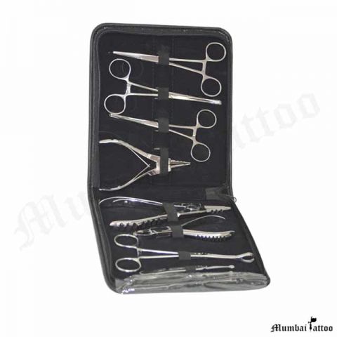 Mumbai Tattoo 8 pc Stainless Steel Piercing Tool Kit