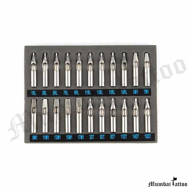 Mumbai Tattoo Stainless Steel Tattoo Tips Set FT RT DT 22 Pcs (Pack of 1)